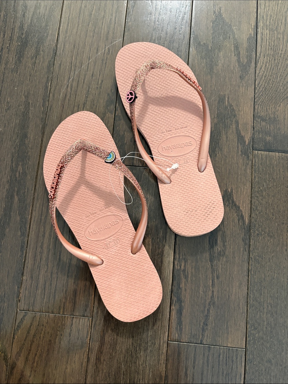 Havaianas Slim Glitter Flip Flops in Blush Pink